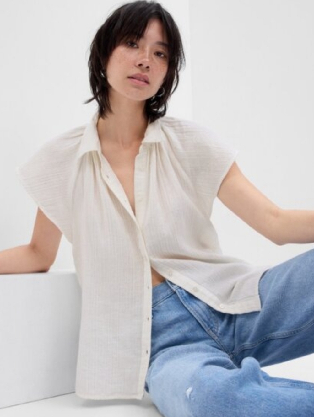 GAP Crinkle Metallic Stripe Cap Sleeve Top #3525